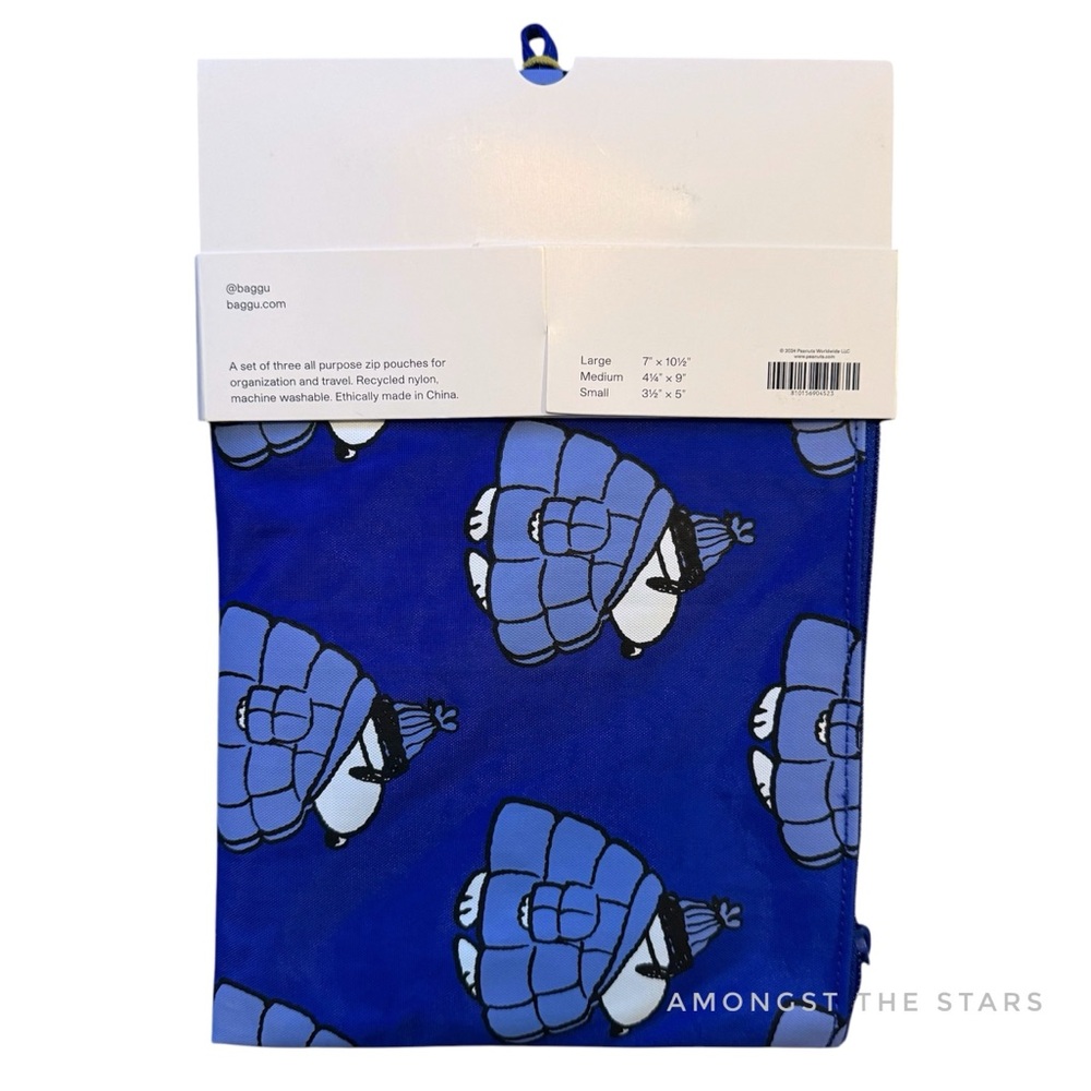 BAGGU Peanuts Puffer Snoopy Recycled Nylon Flat 3 Pouch Bag Set - Picture 4 of 5